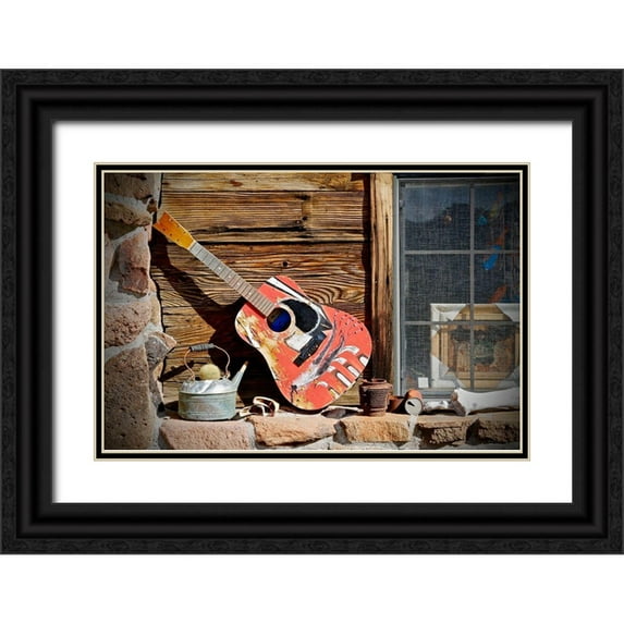 Susan Vizvary Photography 24x17 Black Ornate Wood Framed with Double Matting Museum Art Print Titled - Guitar in the Window