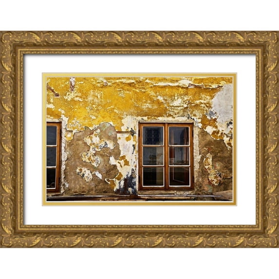 Susan Vizvary Photography 24x17 Gold Ornate Wood Framed with Double Matting Museum Art Print Titled - Window with Yellow cracked Wall