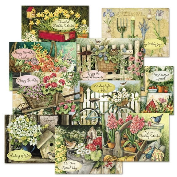 Susan Winget Birthday Greeting Cards Value Pack - Set of 20 (10 designs), Large 5" x 7", Happy Birthday Cards with Sentiments Inside, Envelopes Included, by Current
