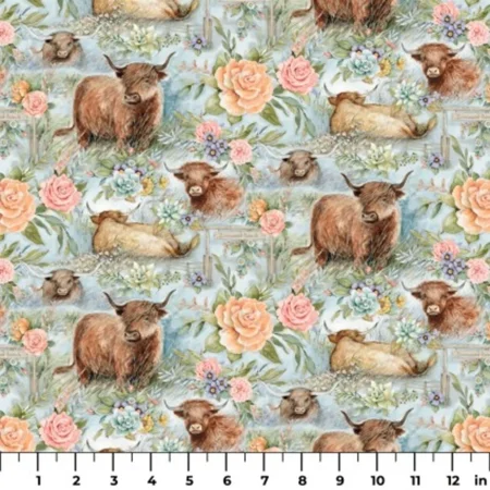 Highland Ranch Scattered Cow Cotton Fabric (1 Yard)