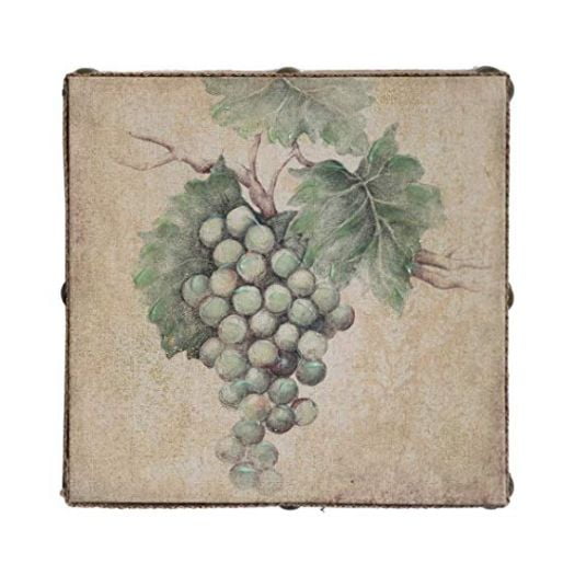 Susan Winget Wine White Grapes Hand Embellished Linen Wall Art 12 inch x 12 inch x 2.5 inch