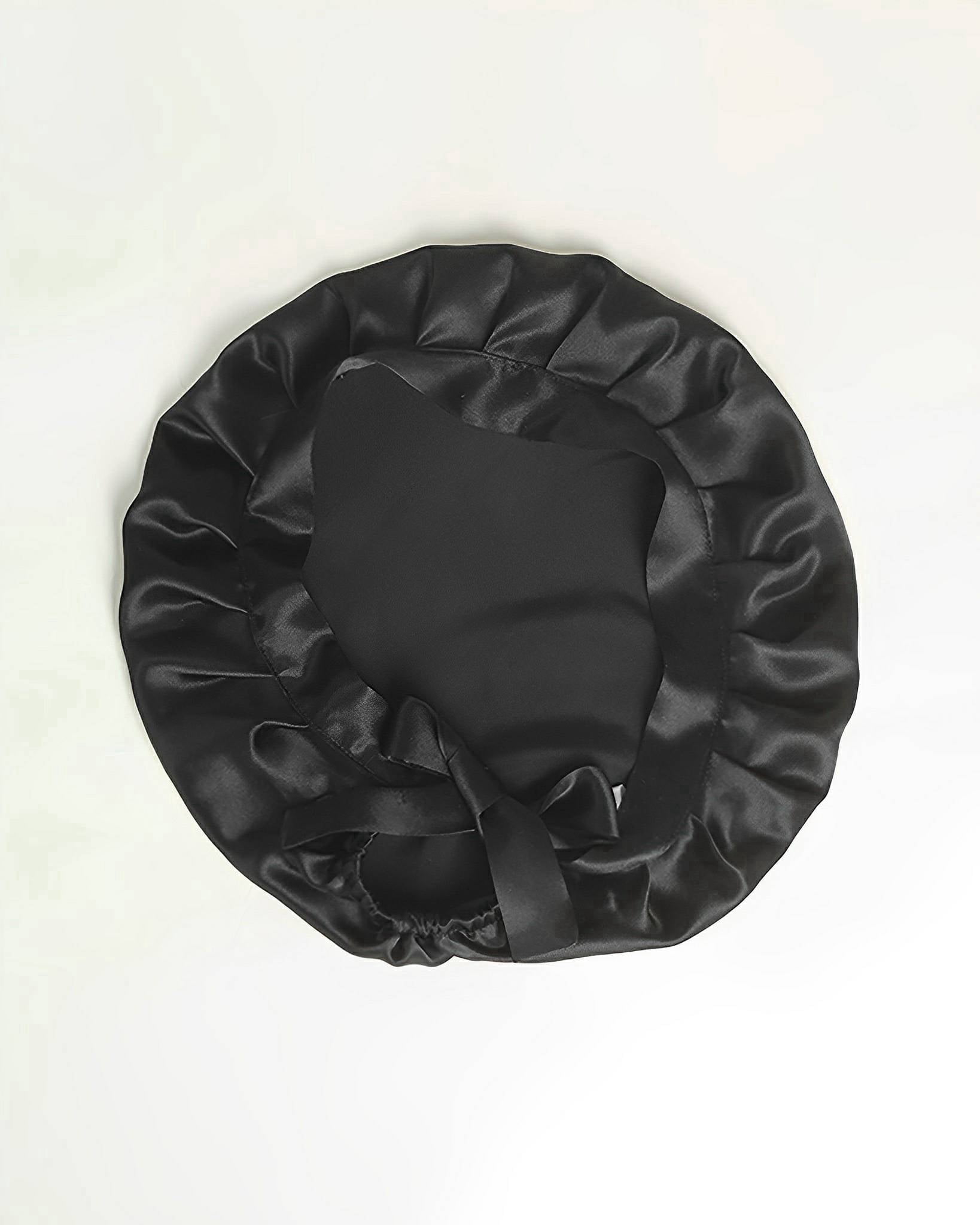 SusanSilk Tie Band 19 Momme Breathable 100% Mulberry Silk Sleep Bonnet for Sleeping, Black, Girls, 1 Count