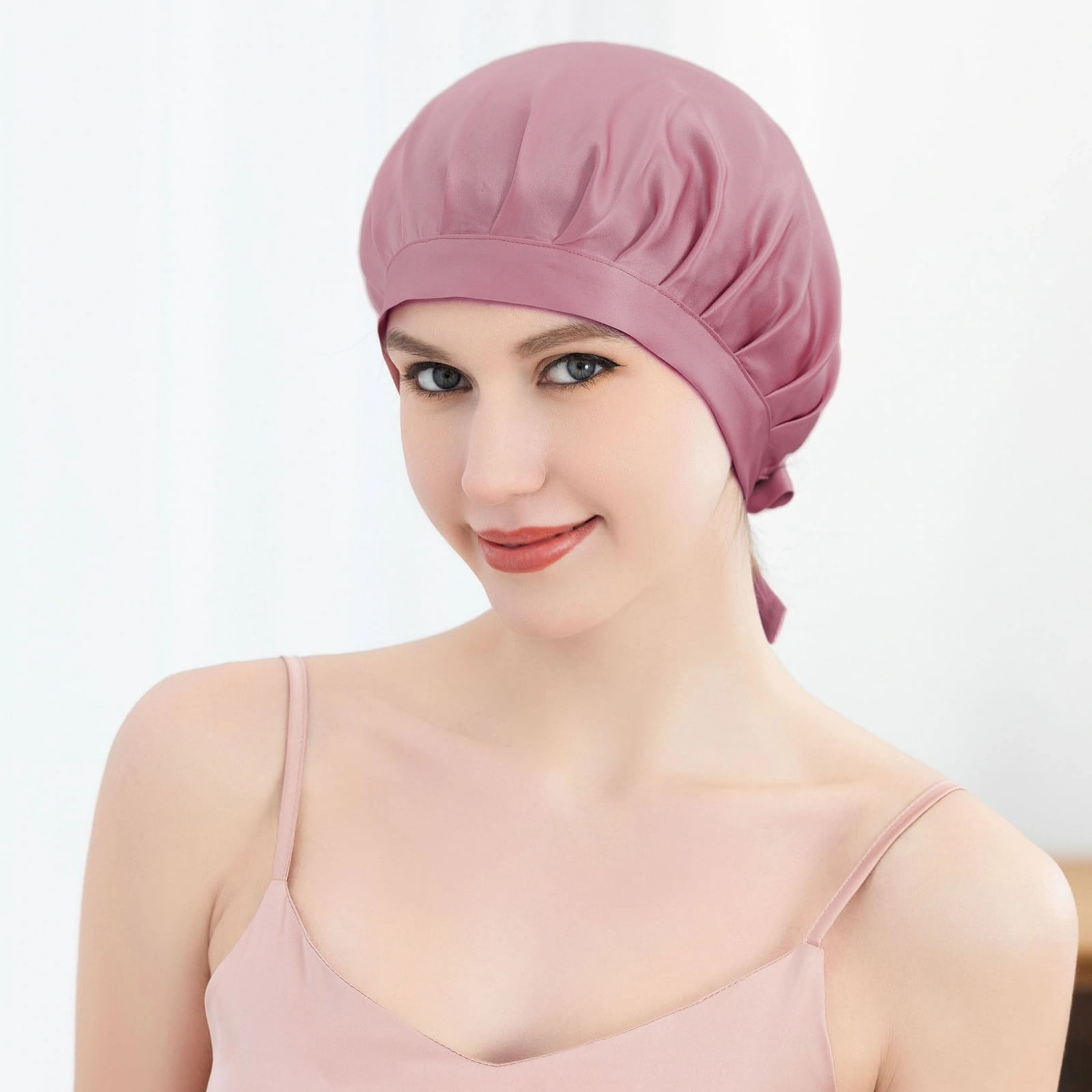 SusanSilk 100% Mulberry Silk Breathable Double Layer Sleep Cap with Tie Band