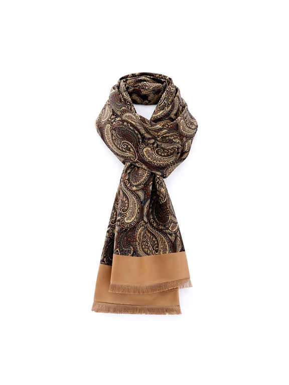 Men’s Brushed Silk Scarf, 100% Mulberry Silk Dual-Sided Satin & Brushed 14"x69", Breathable Luxury Long Scarves