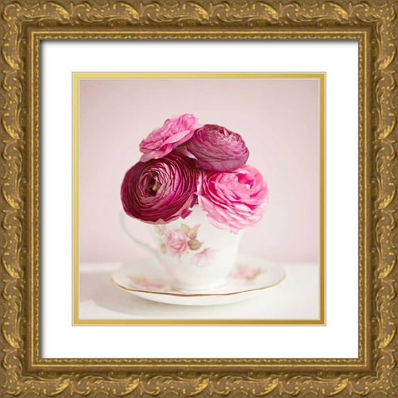 Susannah Tucker Photography 26x26 Gold Ornate Wood Framed with Double Matting Museum Art Print Titled - Tea Cup Posies