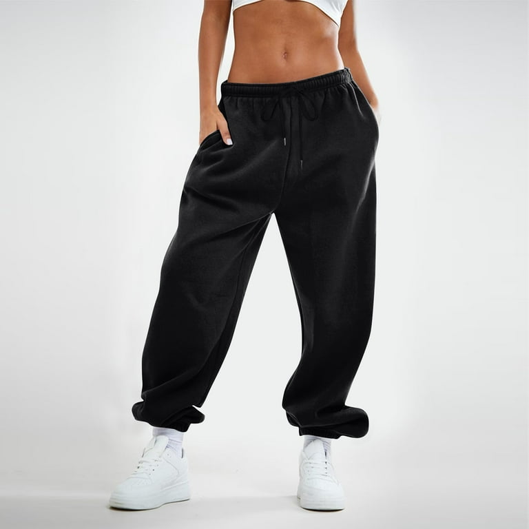 Susanny Athletic Works Cinched Sweatpants Pockets Straight Leg High Waisted  Drawstring Sweat Pants for Women Clearance for Winter Athletic Fall Baggy