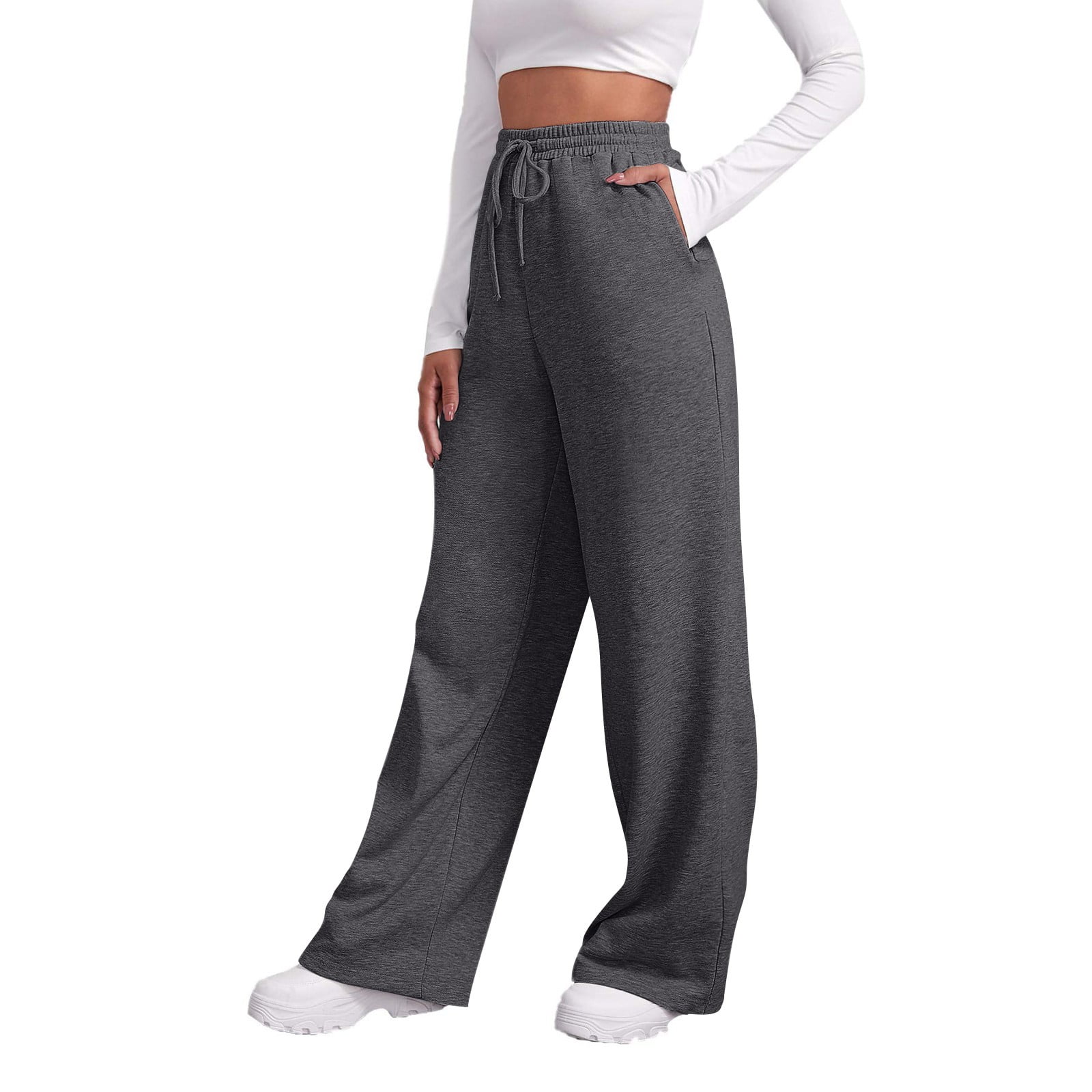 Susanny Athletic Works Girls Sweatpants Wide Leg High Waisted Drawstring  Pockets Sweatpants for Women Plus Size Clearance Trendy Fashion Baggy Pants  Teen Girls Joggers Jogger Pants Dark Gray S 