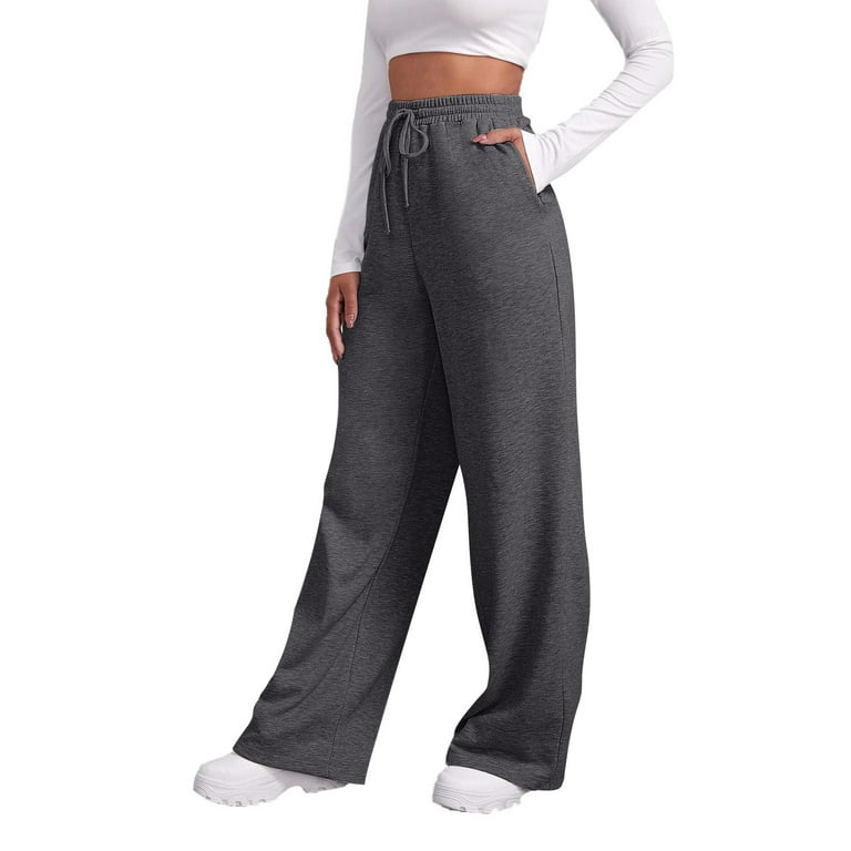 Susanny Athletic Works Girls Sweatpants Wide Leg High Waisted Drawstring  Pockets Sweatpants for Women Plus Size Clearance Trendy Fashion Baggy Pants