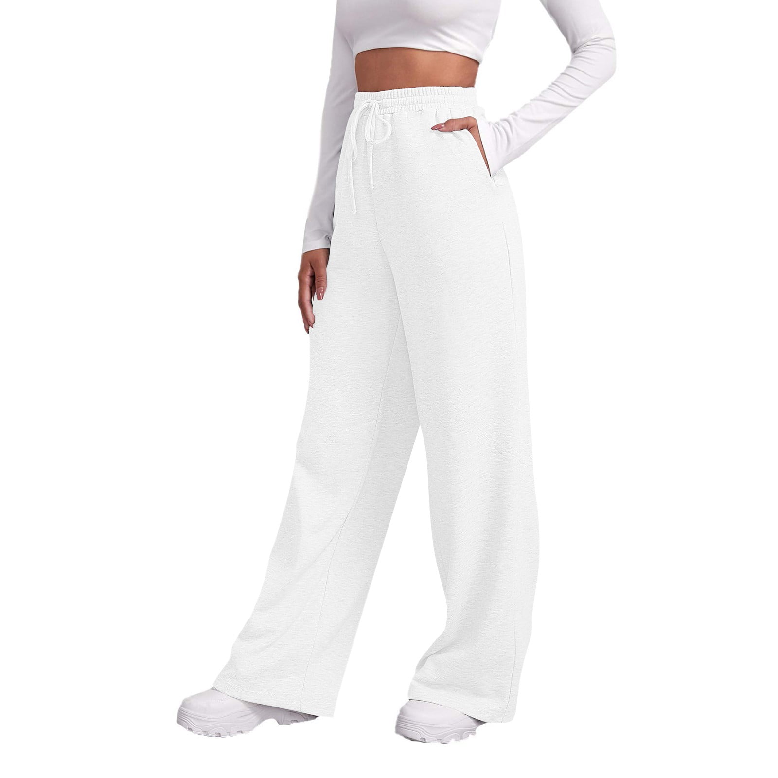 White joggers high waisted sale