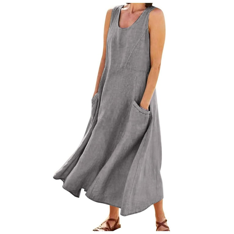 Swing summer linen dresses women 4961