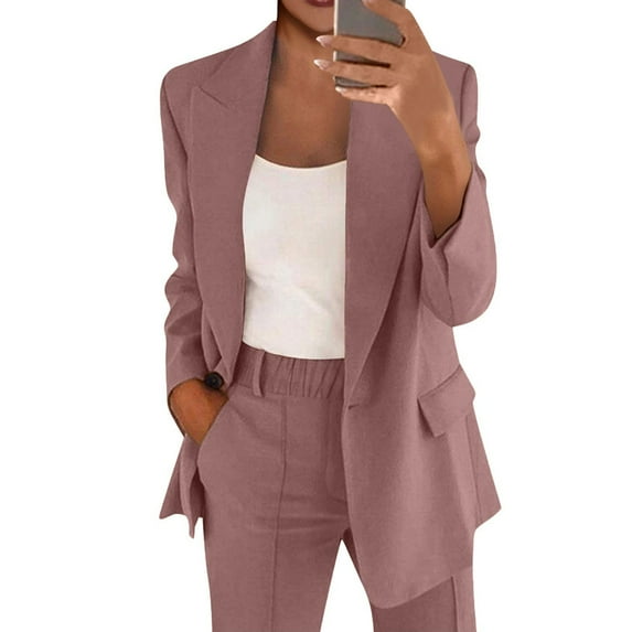 Susanny Blazer Sets Women 2 Piece Outfits Business Casual Outfits 2024 Dressy Casual Pant Suits Plus Size Wide Pants Suit Set Rose Gold XL