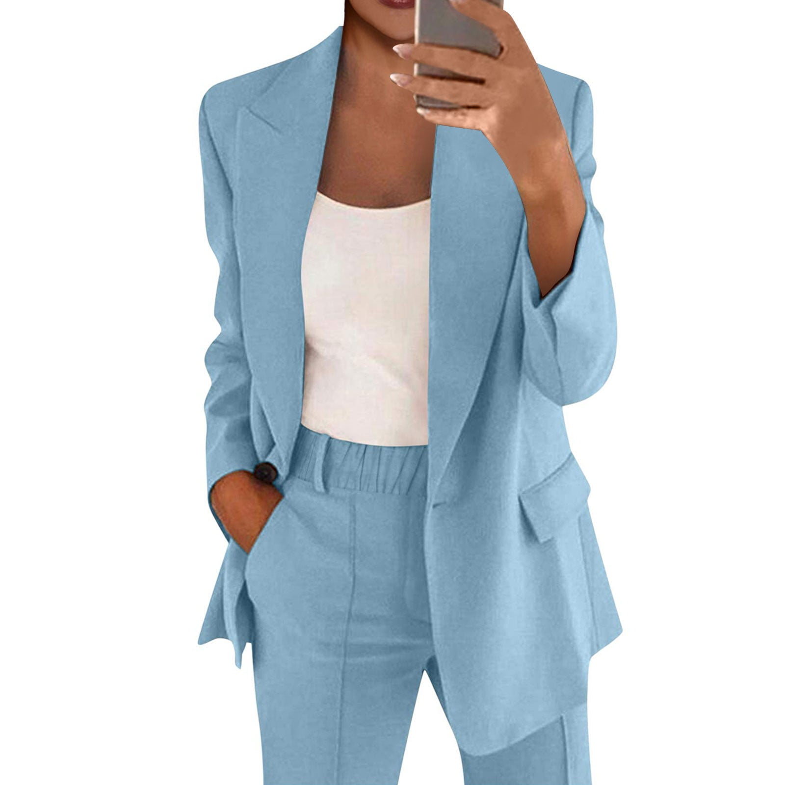 Dezsed Blazer Sets Women 2 Piece Outfits Plus Size Business Outfits 2024 Dressy Casual Straight Leg Pant Button Formal Blazer Suits Set Purple Xxxl C