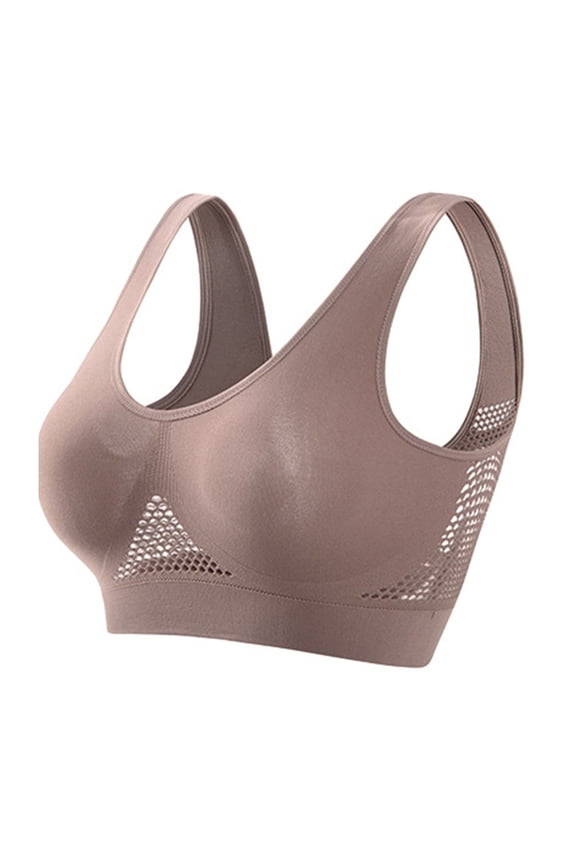 Breathable Cool Lift Up Air Bra Stainlesh Breathable Uplift Bra, Seamless Wireless Cool Comfort Breathable Bra Light Brown M