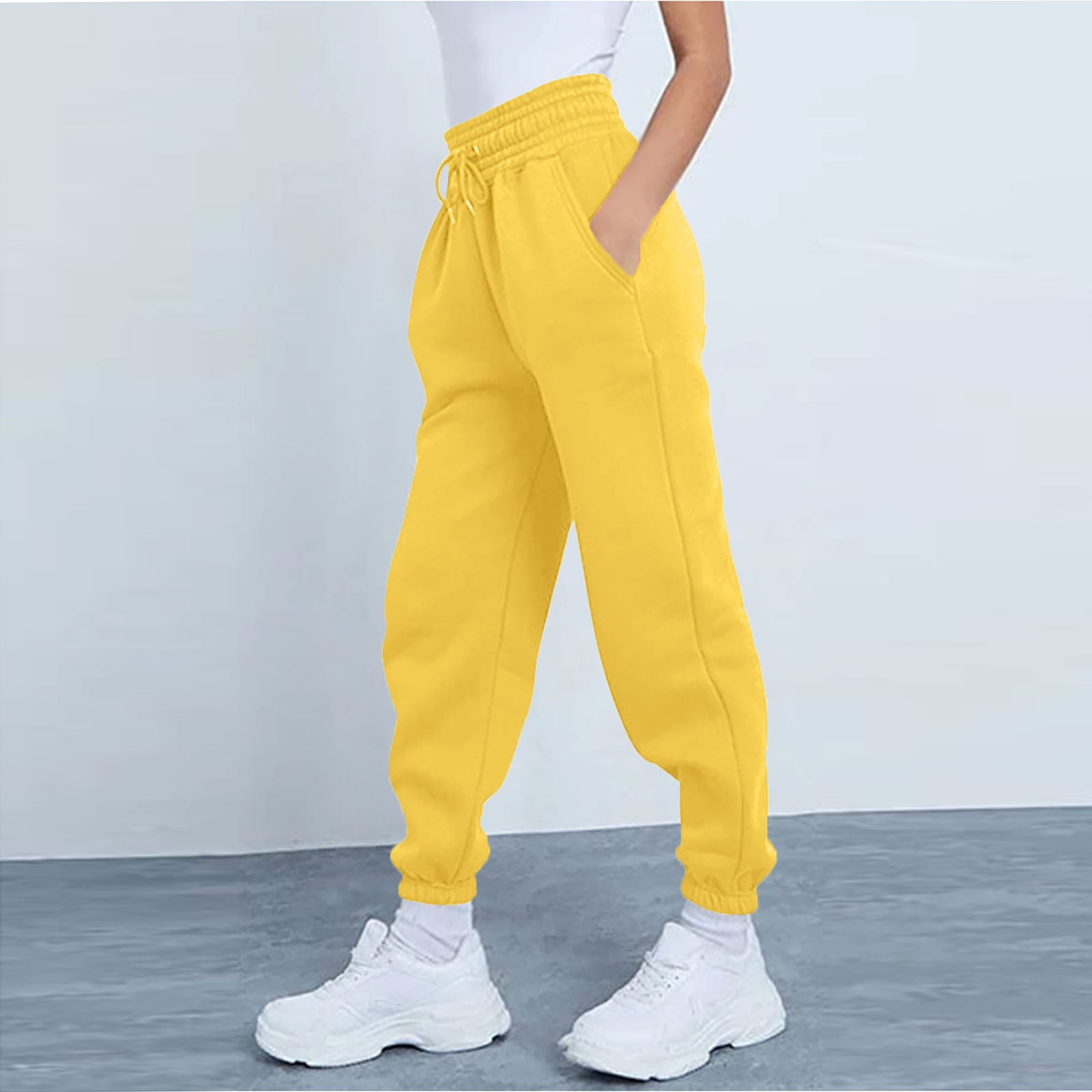 its basic Women's Lemon Yellow Color Elastic Waist and Leg Jogger Fit Cargo  Pants - Trendyol