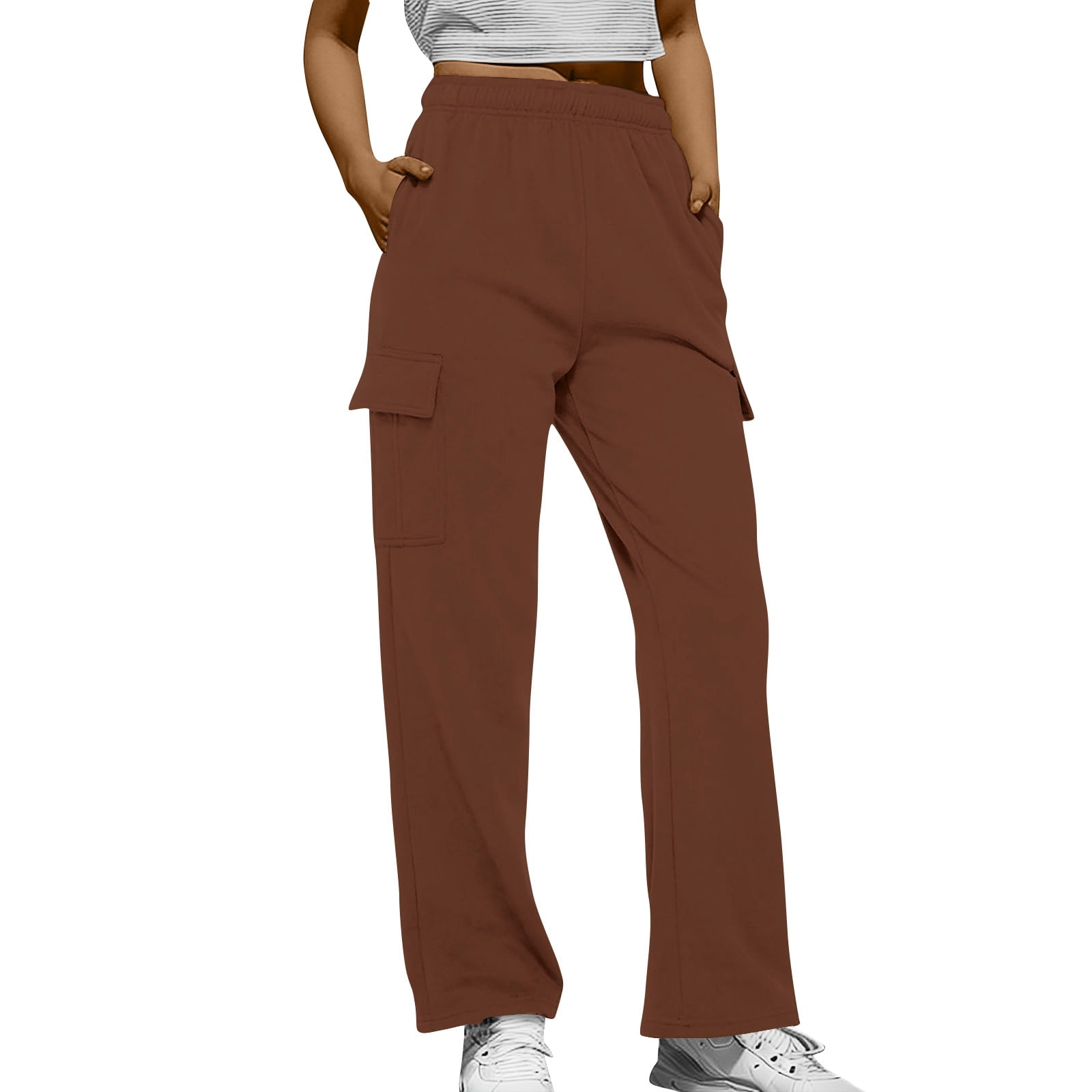 Susanny Cargo Sweatpants Joggers for Women Petite High Waisted with Pockets  Straight Leg Lounge Pants Fleece Lined Loose Fit Baggy Drawstring
