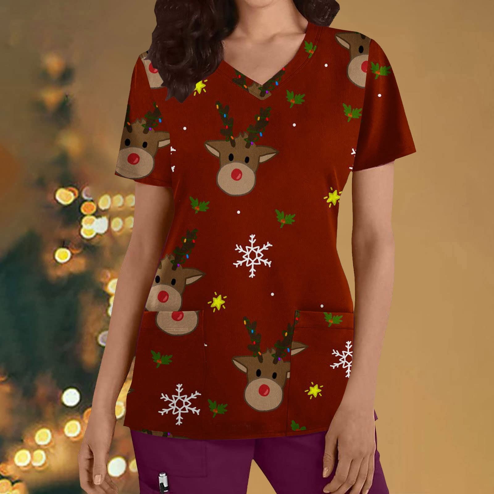 Susanny Christmas Plus Size Scrubs Women Xmas Snowman Printed Short Sleeve  V Neck Petite Scrub Tops for Women Nursing with Pockets Uniforms Clearance  Nurses Holiday Scrub Top Red XL - Walmart.com, image size:1600x1600