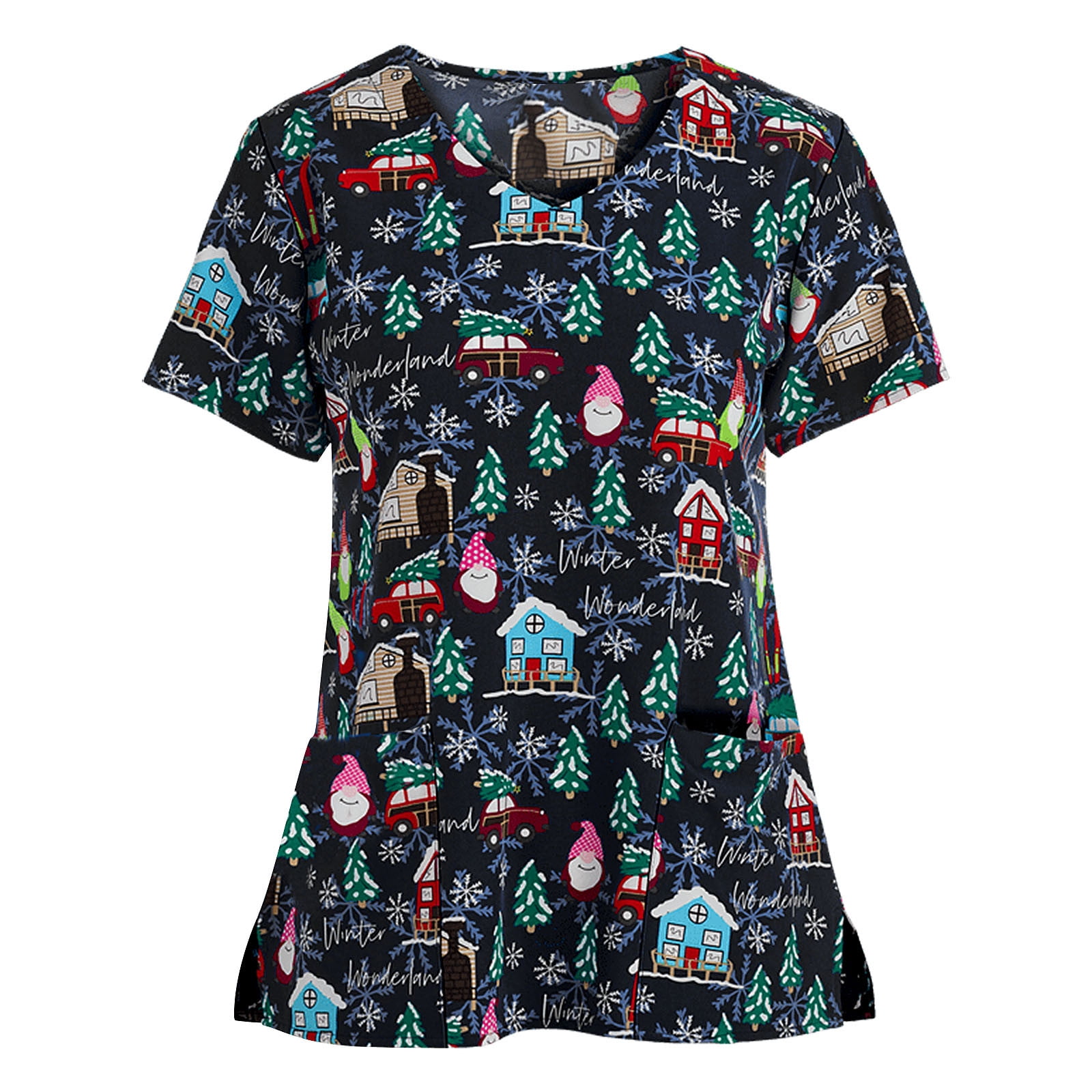Susanny Christmas Scrub Tops for Women Print Xmas Graphic Printed Short
