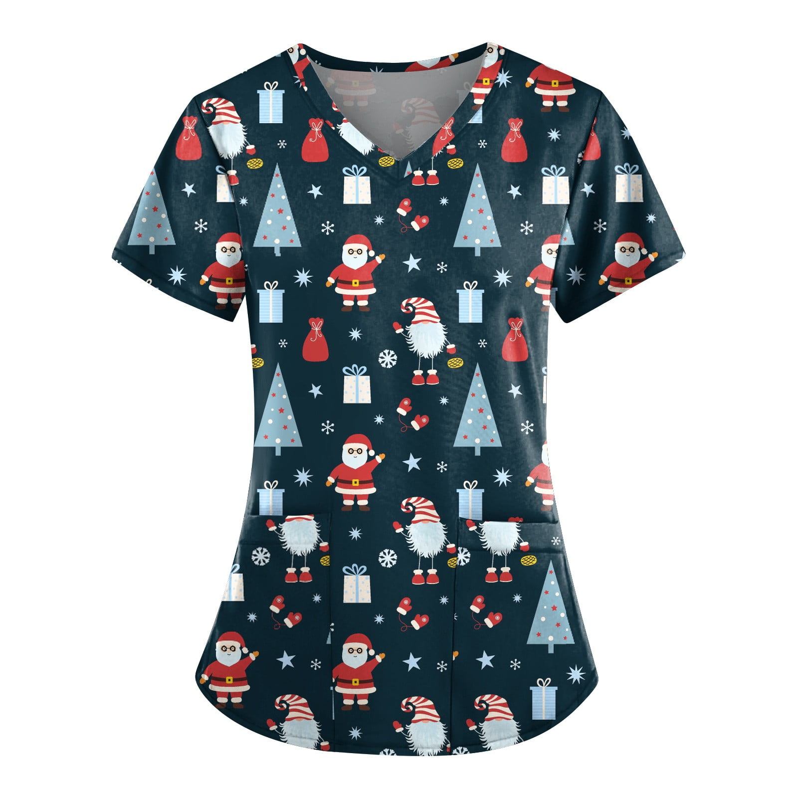 Susanny Christmas Scrubs Women Plus Xmas Graphic Print V Neck Nursing