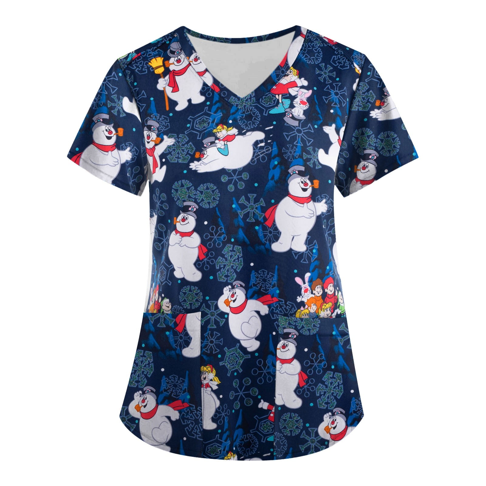 Susanny Christmas Scrubs for Women Plus Xmas Snowman Printed Short
