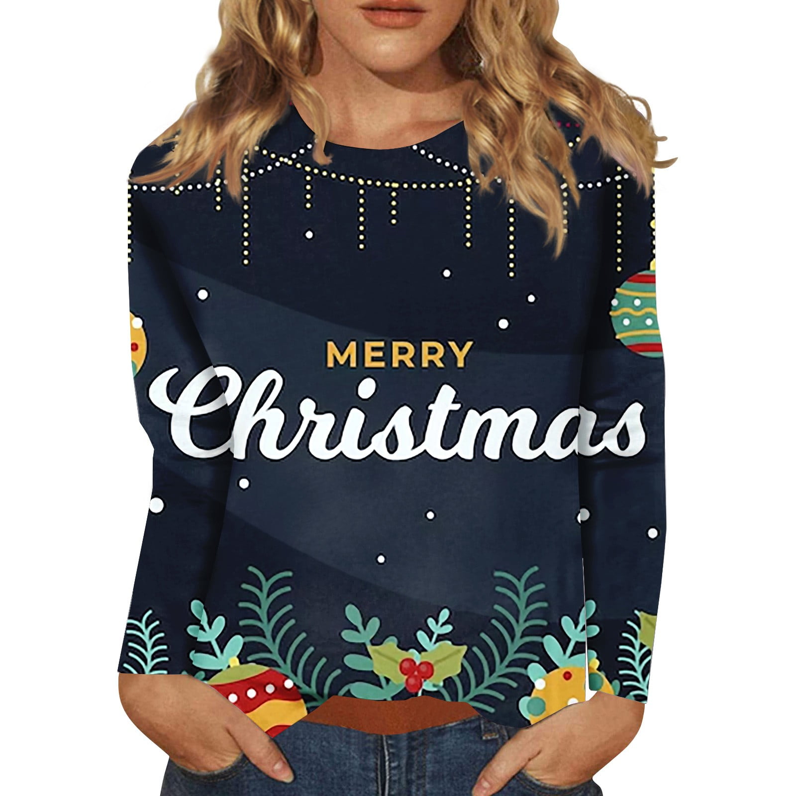 Susanny Christmas Shirts for Teen Girls Tree Print Long Sleeve Crew