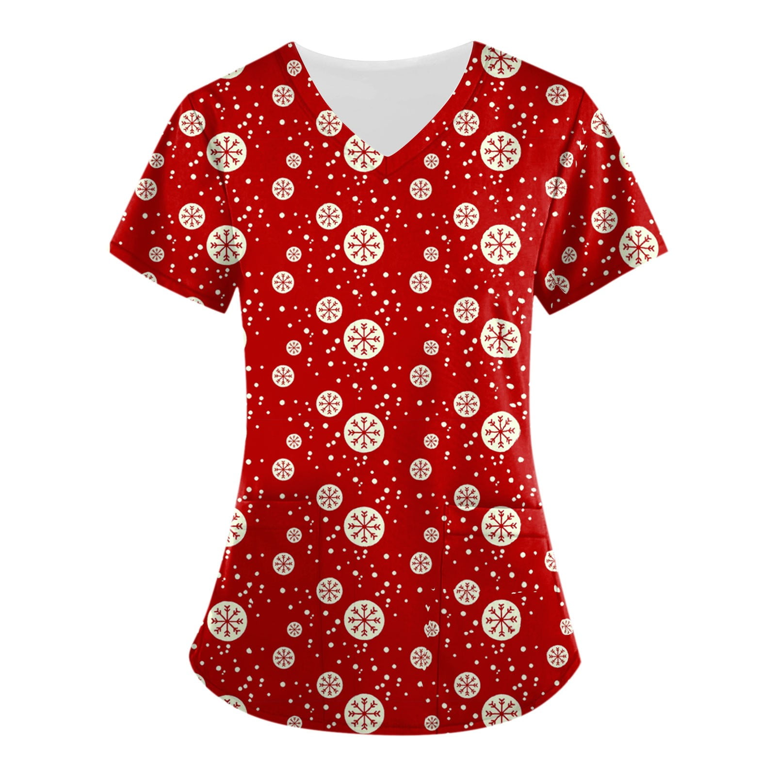 Susanny Christmas Snowman Scrub Tops Plus Size Nursing with Pocket