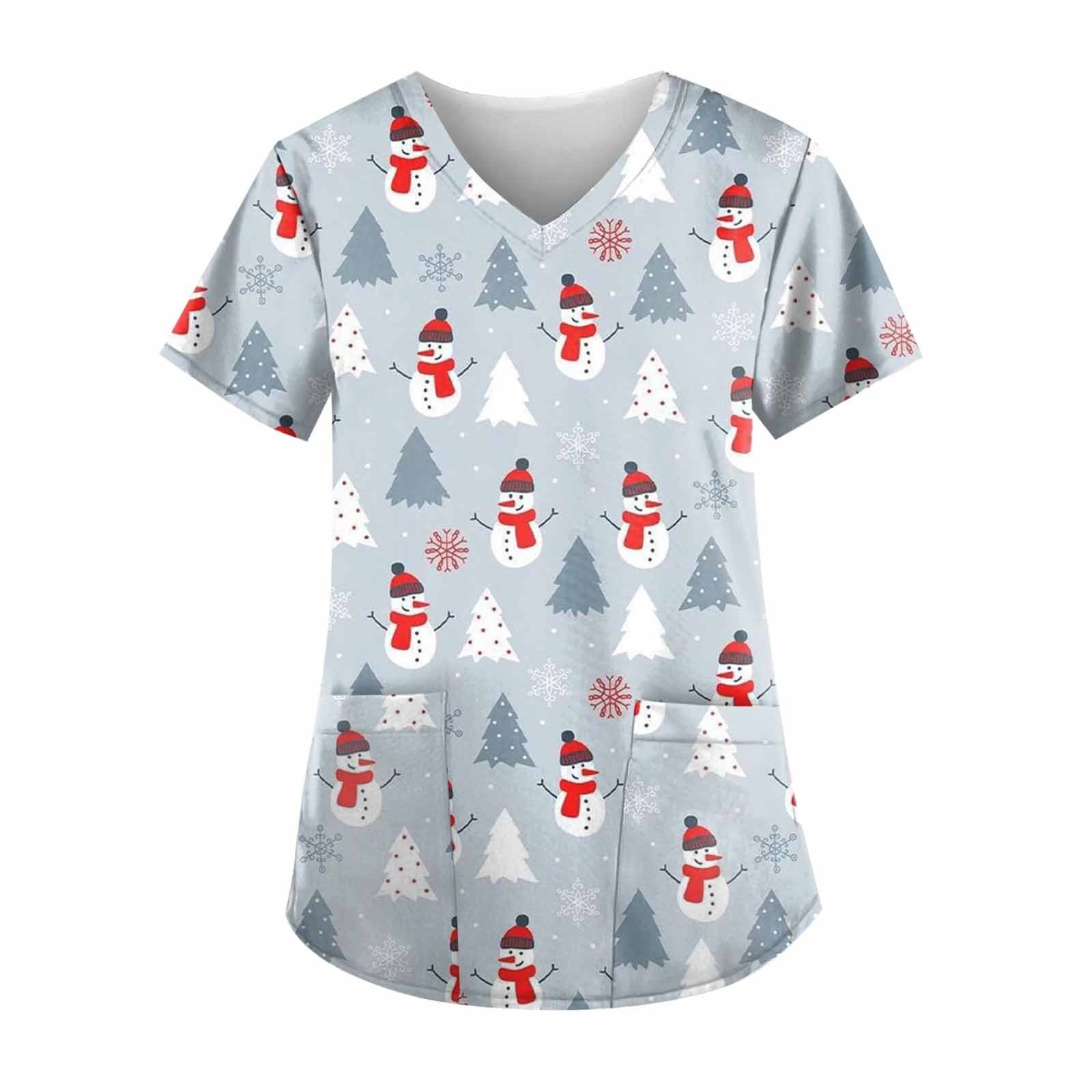 Susanny Christmas Snowman Womens Scrub Top Uniforms V Neck Cheap - Main Image