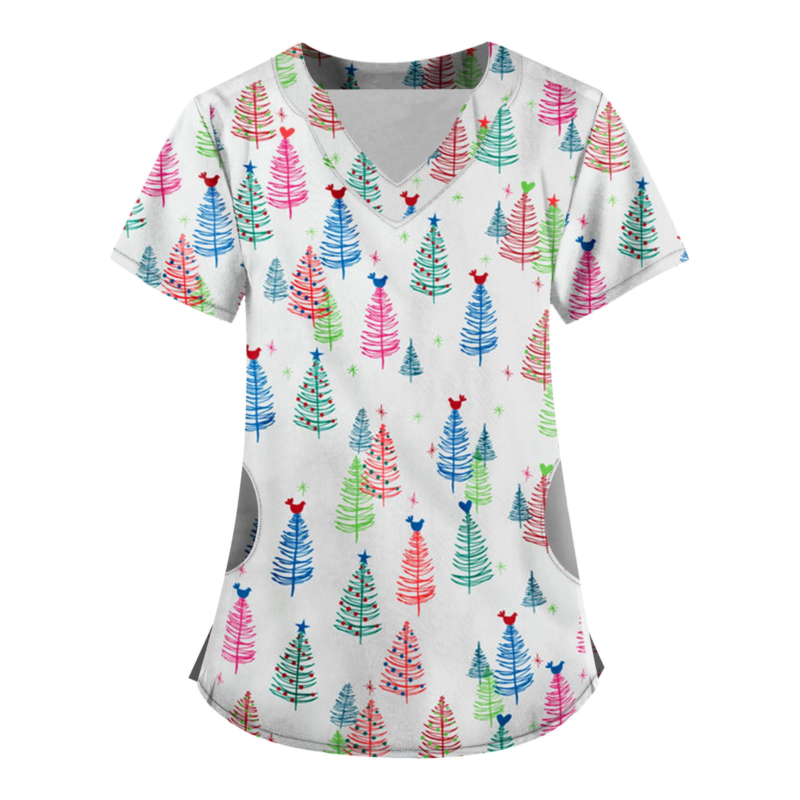 Susanny Christmas Work Scrubs for Women Petite Xmas Snowman Printed