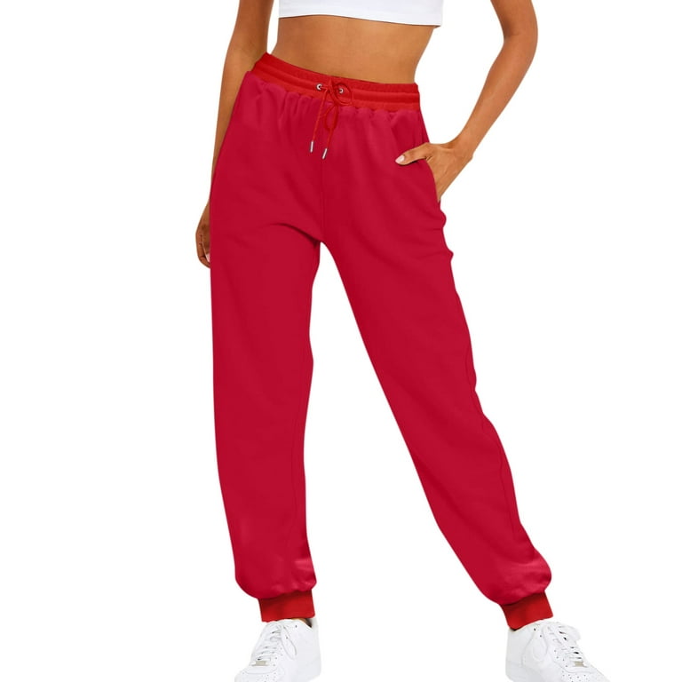 Susanny Cinch Bottom Sweatpants Straight Leg with Pockets High Waisted  Drawstring Elastic Waist Womens Sweatpants Petite Winter Athletic Baggy  Pants Casual 2023 Jogger Pants Red S 