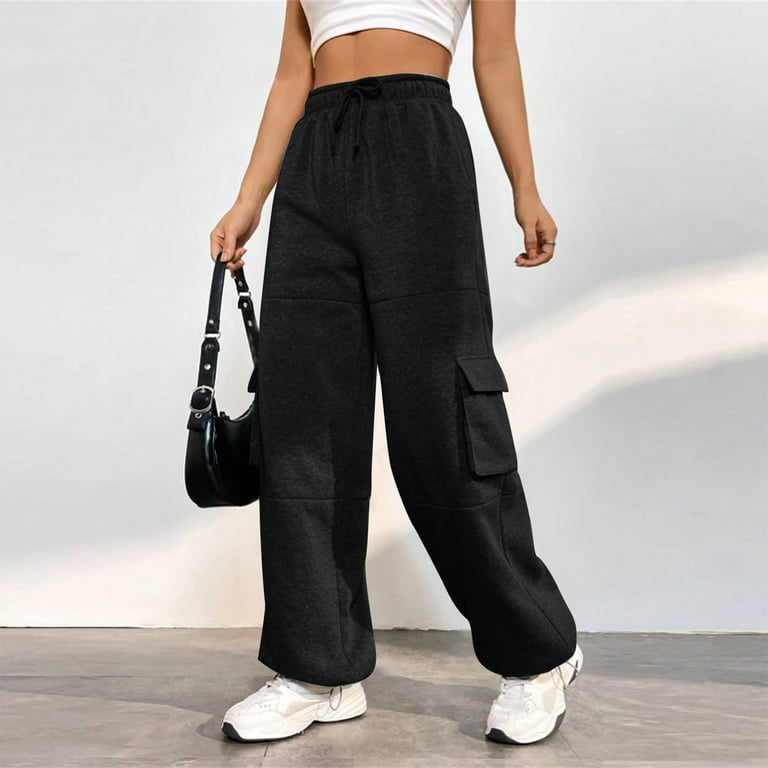 Susanny Cinch Bottom Womens Sweatpants with Pockets Elastic Waist High Waisted Straight Leg Drawstring Baggy Sweatpants for Teens Loose Clearance