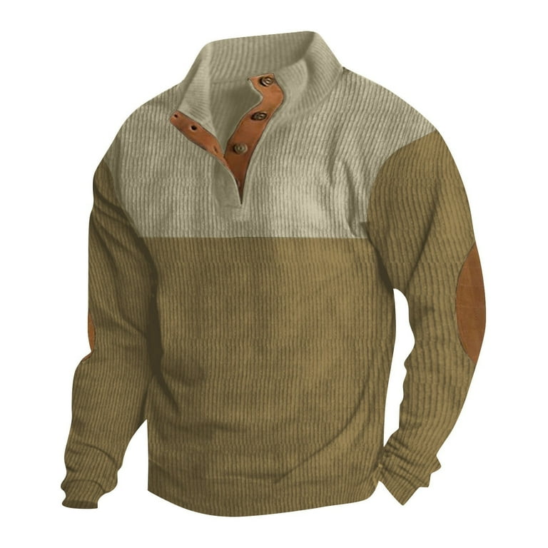 Susanny Men s Sweatshirt Cotton Elbow Patches Western Corduroy Button Up Mock Neck Shirts Big and Tall Lightweight Pullover Half Button Windbreaker Slim Fit Clearance Jacket Sweaters Green 3XL Walmart...