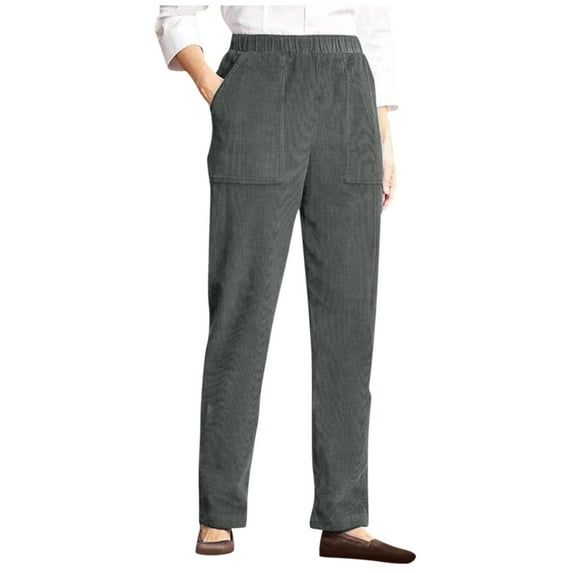 Susanny Corduroy Pants for Women High Waisted Elastic Waist Straight Leg Pull on Pants Tall Cargo Work Petite Trousers Gray XL