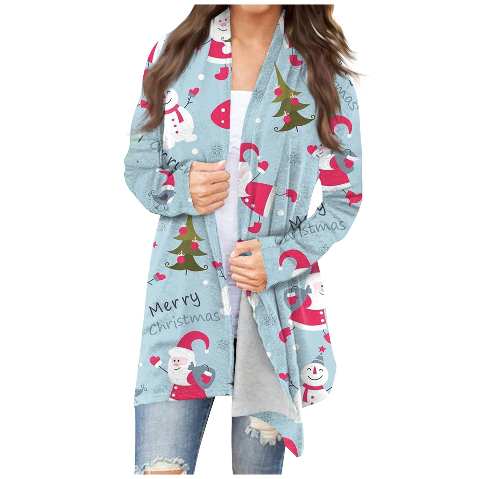 Susanny Cotton Christmas Cardigan For Women Christmas Tree Print Open