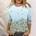 thumbnail image 1 of Susanny Dressy Tops for Weddings Floral Slim Fit Oversized T Shirts for Women Clearance Crew Neck Elbow 3/4 Length Sleeve Womens Plus Size Shirts Plus Blouses Women Sky Blue L, 1 of 7