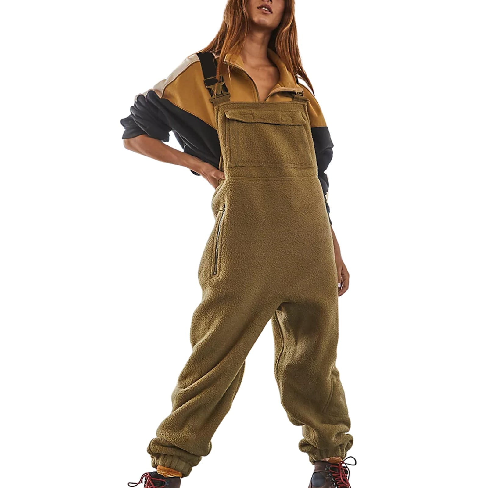 Susanny Corduroy Overalls Fuzzy Adjustable Suspender Straps Winter Warm