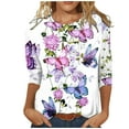 thumbnail image 1 of Susanny Fitted T Shirts for Women Round Neck Elbow 3/4 Length Sleeve Crew Neck Womens Plus Size Summer Tops Clearance Floral Slim Fit Western Shirts Womens Tops and Blouses, T-Shirts Purple S, 1 of 7