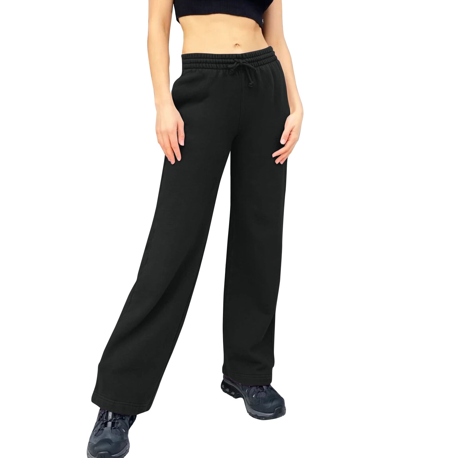GWNWTT Women's Sweatpants Drawstring Waist Slant Pocket Palazzo Pants  Sweatpants (Color : Black, Size : X-Small)