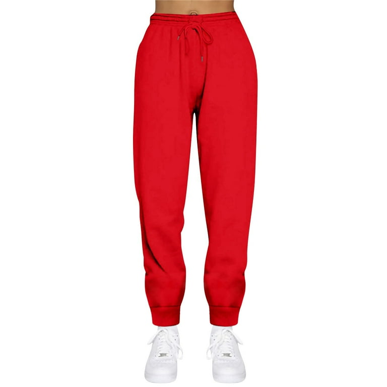 Susanny Petite Sweatpants for Women Cinched Bottom Joggers High Waisted Drawstring Baggy Pants Straight Leg Comfy Athletic Lounge Pants Red XL