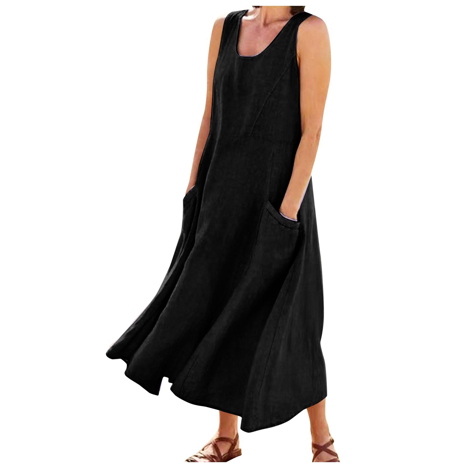 Susanny Flowy Dresses for Older Women Sleeveless Maxi Dress for Women  Wedding Guest Floral Tank Long Casual Dresses for Women Boho Cotton Linen  Sundresses for Women with Pockets Black S - Walmart.com