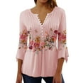 thumbnail image 1 of Susanny Ladies 3/4 Sleeve Tops Floral Flare Elbow Womens Shirts Trendy Button Down Flowy Womens Blouses and Tops Clearance Pleated Tunic Tops Womens Plus Size Pink 2XL, 1 of 3