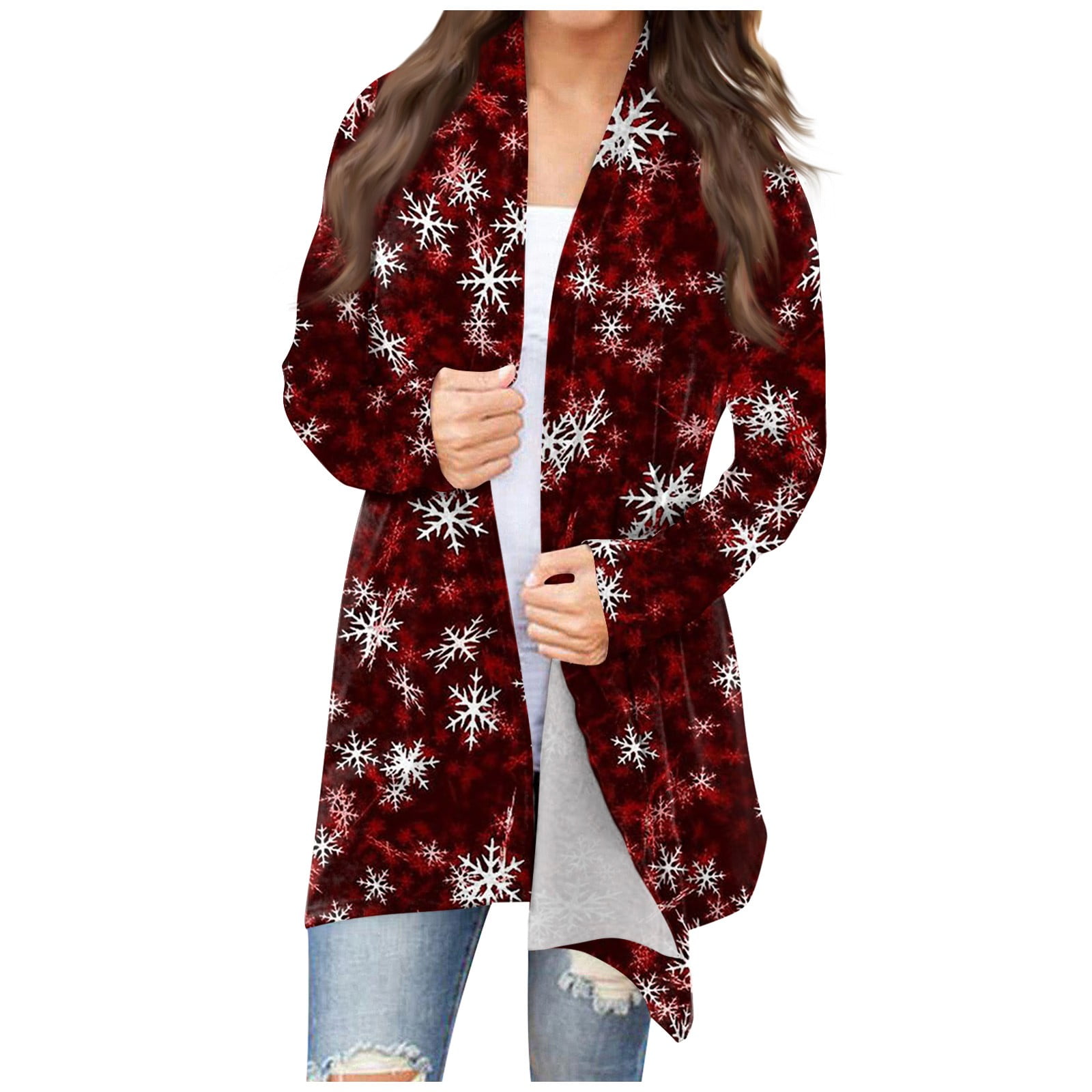 Susanny Ladies Christmas Cardigans Christmas Snowflake Plaid
