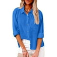 thumbnail image 1 of Susanny Ladies Long Sleeve Tops Summer Clearance Front Pocket Button Down Cotton Linen Casual Shirts for Women Long Long Sleeve Low High Womens Sexy Blouses and Tops Royal Blue 5XL, 1 of 7