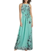 SUSANNY Plus Size Sundresses for Women Sleeveless Floral Long Maxi Dresses Spaghetti Strap Belts Dress Womens Clothes Chiffon Halter Long Dresses Formal Purple L