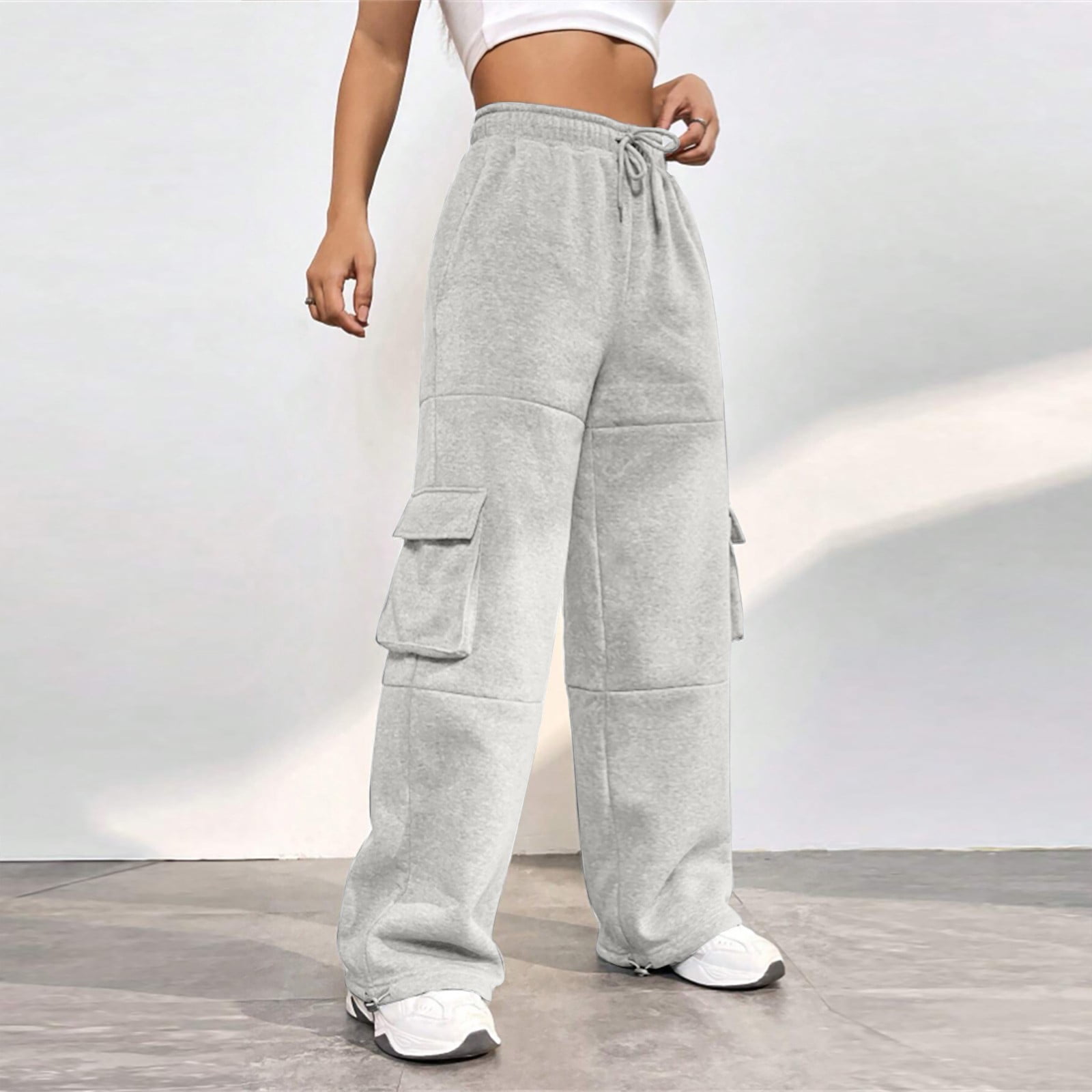 Wide Leg Sweatpants Women Short Wide Leg Baggy High Waisted Joggers  Trousers With Pockets Drawstring Track Pants