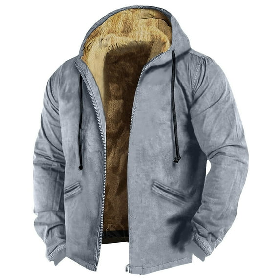 Susanny Men's Hooded Faux Fur Lined Warm Coats Outwear Winter Jackets Pockets Sherpa Fleece Zip Up Distressed Denim Jacket Flannel Western Cargo Clearance Wool Big and Tall Trench Coat Gray 3XL