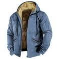 thumbnail image 1 of Susanny Fur Lined Jacket Men Distressed Sherpa Fleece Winter Western Flannel Hooded Denim Jacket Zip Up Pockets Big and Tall Aztec Clearance Oversized Fashion Coat Blue M, 1 of 3