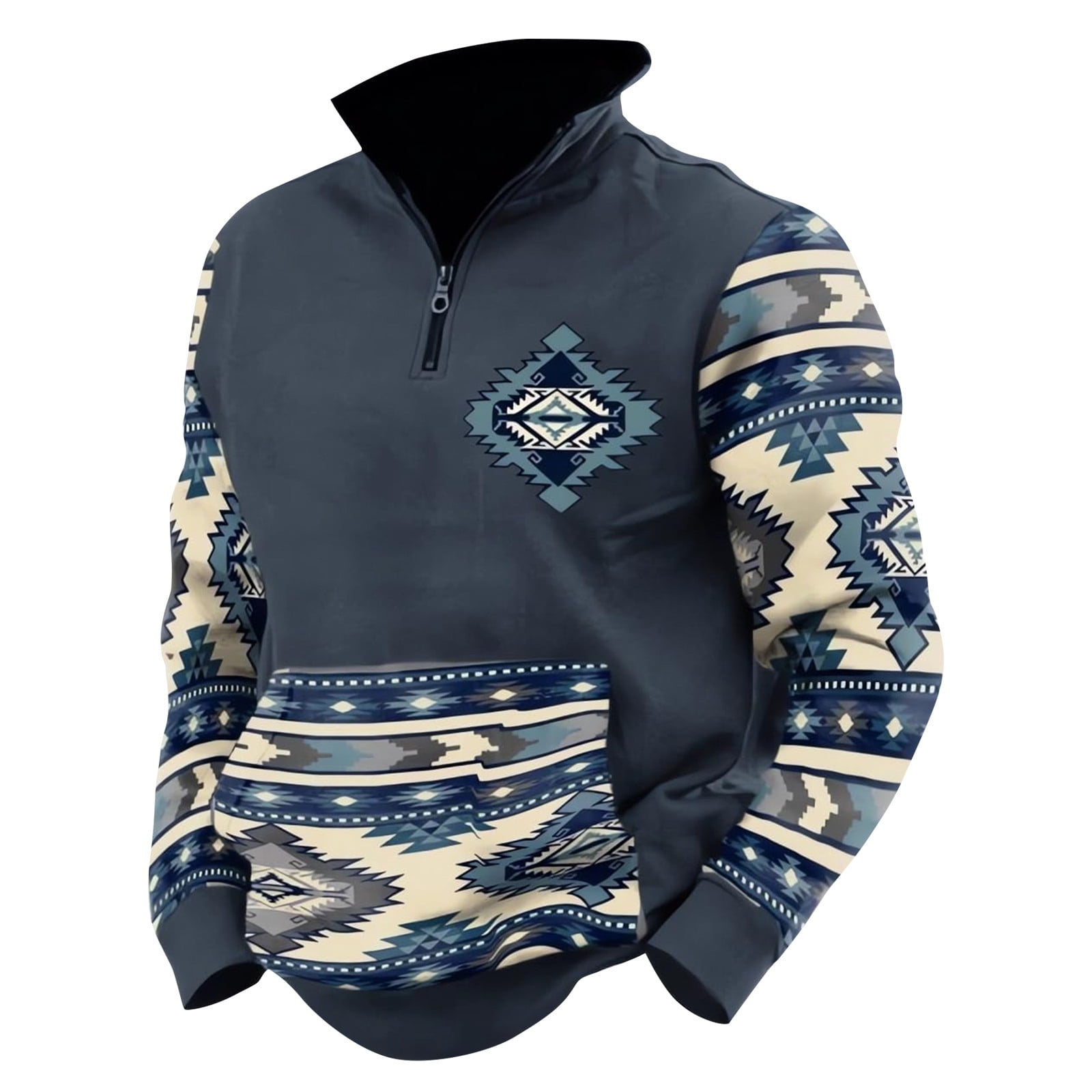 Women's Aztec Half Zip Sweatshirt - Western Ethnic Pullover With Pockets, Long Sleeve