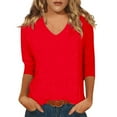 thumbnail image 1 of Susanny Ladies Fashion Tops Half Sleeve V Neck Oversized T Shirts Women Elbow 3/4 Length Sleeve Floral Womens Boho Shirts Blouses for Women Plus Size Clearance Red L, 1 of 4
