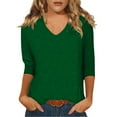 thumbnail image 1 of Susanny Plus Size Sexy Blouses Elbow 3/4 Length Sleeve Floral Womens Tee Shirts Clearance V Neck Half Sleeve Women's Boho Shirts for Summer Dress Tops Dark Green M, 1 of 4