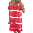 thumbnail image 1 of Susanny Plus Size Party Dresses for Women Shift Striped Short Sleeve T Shirt Dresses 2023 Casual Midi V Neck Knee Length Womens Sun Dress Red M, 1 of 8