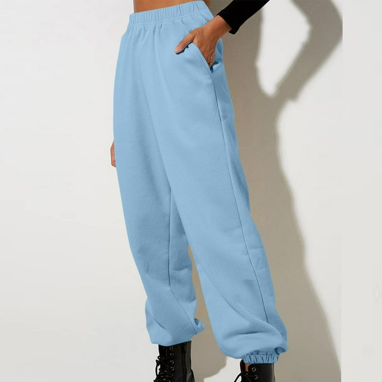 Susanny Plus Size Sweatpants Petite High Waisted with Pockets Straight Leg  Elastic Waist Women's Sweatpants and Sweatshirts Teen Girls Fall Jogger  Pants Winter Clearance Baggy Pants Light Blue S 